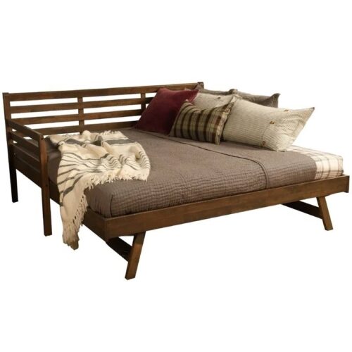 Solid Wood Daybed Frame with Twin Pop-Up Trundle Bed in Walnut Finish Solid Wood Daybed Frame with Twin Pop-Up Trundle Bed in Walnut Finish
