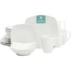 16 Pieces – White Square Porcelain Dinnerware Set – Service for 4