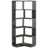 Multifunctional 6 Shelf Corner L-Shaped Bookcase in Dark Grey Wood Finish