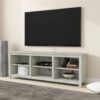 Farmhouse Style TV Stand in Light Grey Oak Wood Finish – for TVs up to 70-inch