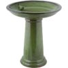 Green Ceramic Outdoor Garden Birdbath – 16-inch Diameter