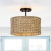 Bohemian 13.6-inch Round Rattan Drum 2-Light Ceiling Light – Semi-Flush Mount