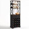 Black/Brown Wine Rack Kitchen Bar Storage Cabinet Shelf with Glass Holders