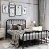 Full size Classic Black Metal Bed Frame with Slatted Headboard and Footboard