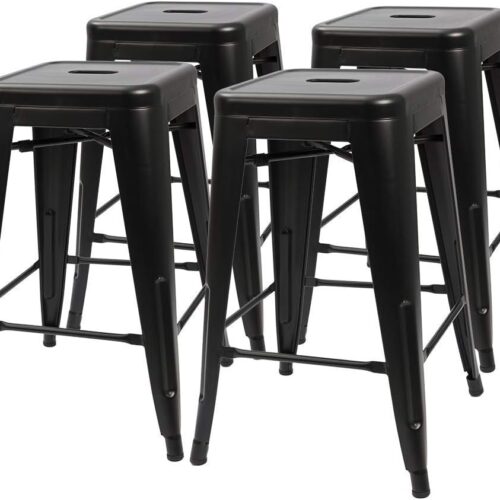 Set of 4 – 24-in. Indoor/Outdoor Backless Stacking Black Metal Barstools