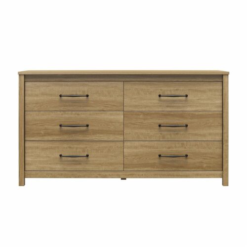 Rustic Farmhouse 6-Drawer Dresser in Natural Wood Finish