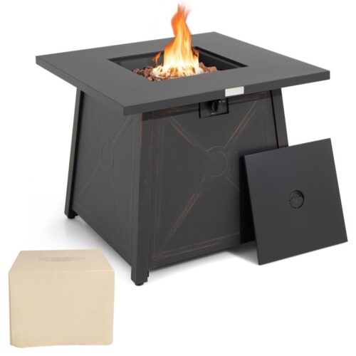 50,000 BTU Black Steel Square Portable LP Gas Propane Fire Pit Table 50,000 BTU Black Steel Square Portable LP Gas Propane Fire Pit Table