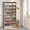 8-Shelf Shoe Rack Storage Cabinet in Grey Wood Finish – Holds Up To 45 Pairs