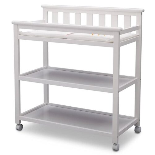 Modern White Baby’s First 2 Shelf Changing Table with Wheels