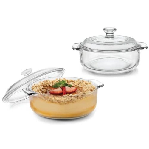 Set of 2 – 1-Quart Glass Dutch Oven Casserole Bakeware Baking Dishes with Lids
