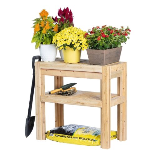2 Tier Adjustable Cedar Wood Garden Storage Shelves – Made In USA