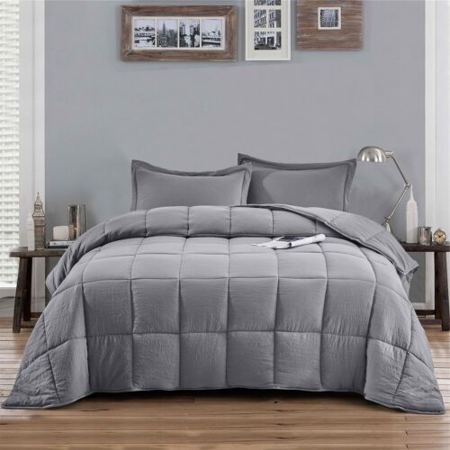 Queen Size Grey 3 Piece Microfiber Reversible Comforter Set Queen Size Grey 3 Piece Microfiber Reversible Comforter Set