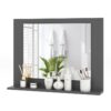 Rectangular 23 x 17 inch Bathroom Mirror with Storage Shelf in Grey Wood Finish