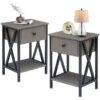 Set of 2 – 1 Drawer Nightstand in Grey and Black Wood Finish