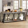 Industrial 70-inch Grey Wood Top Sofa Table with Heavy Duty Black Metal Frame
