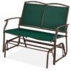 2 Seat Mesh Patio Loveseat Swing Glider Rocker with Armrests in Hunter Green