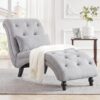 Grey Linen Upholstered Armless Chaise Lounge Chair with Pillow