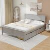 Full Size Grey Platform Bed Frame with 2 Storage Drawers