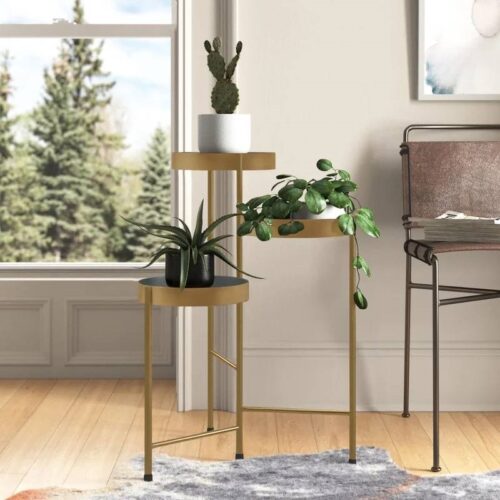 Modern Gold Grey Metal 3-Tier Flower Pot Plant Stand Modern Gold Grey Metal 3-Tier Flower Pot Plant Stand