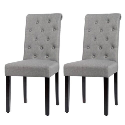 Set of 2 Grey Linen Button Tufted Dining Chair with Wood Legs Set of 2 Grey Linen Button Tufted Dining Chair with Wood Legs