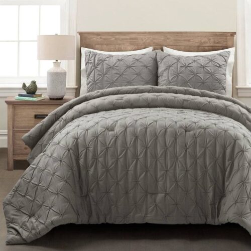 Full/Queen size Soft Pleated Grey Cotton 3 Piece Comforter Set Full/Queen size Soft Pleated Grey Cotton 3 Piece Comforter Set