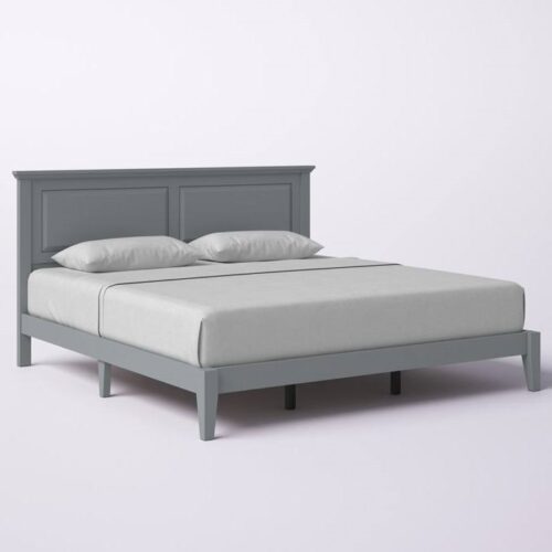 King Traditional Solid Oak Wooden Platform Bed Frame with Headboard in Grey King Traditional Solid Oak Wooden Platform Bed Frame with Headboard in Grey