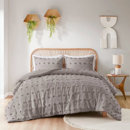Twin/Twin XL 2-Piece Grey Microfiber Comforter Set with Decorative Pompoms