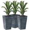Set of 3 – Grey Faux Rattan Plastic Tall Large Flower Pots