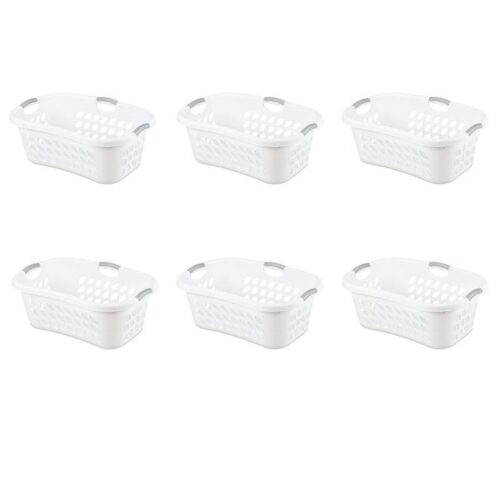 Set of 6 White Laundry Baskets w/ Carry Handles