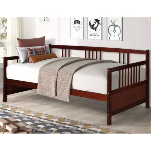 Twin size 2-in-1 Wood Daybed Frame Sofa Bed in Brown Cherry Finish Twin size 2-in-1 Wood Daybed Frame Sofa Bed in Brown Cherry Finish