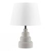 Small Grey Desk Light Table Lamp with White Fabric Shade for Bedside Nightstand