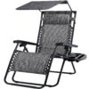 Grey Zero Gravity Folding Reclining Patio Lounge Chair with Canopy Sun Shade