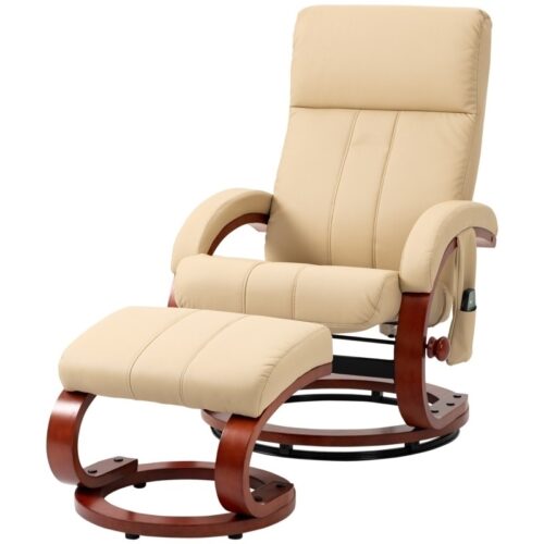 Adjustable Beige Faux Leather Electric Remote Massage Recliner Chair w/ Ottoman Adjustable Beige Faux Leather Electric Remote Massage Recliner Chair w/ Ottoman