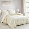 Oversized Queen Ivory Microfiber 3-Piece Comforter Set with Ruffled Edge Trim