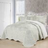 King size Antique White Damask Embroidered 4 Piece Oversized Bedspread Set
