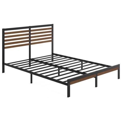 Queen Metal Platform Bed Frame with Bamboo Wood Slat Headboard and Footboard Queen Metal Platform Bed Frame with Bamboo Wood Slat Headboard and Footboard