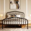King Farmhouse Spindle Black Metal Platform Bed Frame with Headboard Footboard