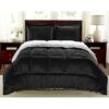 King Size 3 Piece Ultra Soft Sherpa Wrinkle Resistant Comforter Set in Black