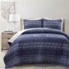 King size Scandinavian Chevron Navy Blue White Reversible Cotton Quilt Set