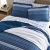 King Size Coastal Blue Stripe Reversible Cotton Quilt Set