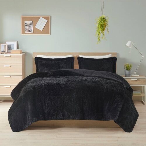 King/CAL King Black Soft Sherpa Faux Fur 3-Piece Comforter Set with Pillow Shams King/CAL King Black Soft Sherpa Faux Fur 3-Piece Comforter Set with Pillow Shams