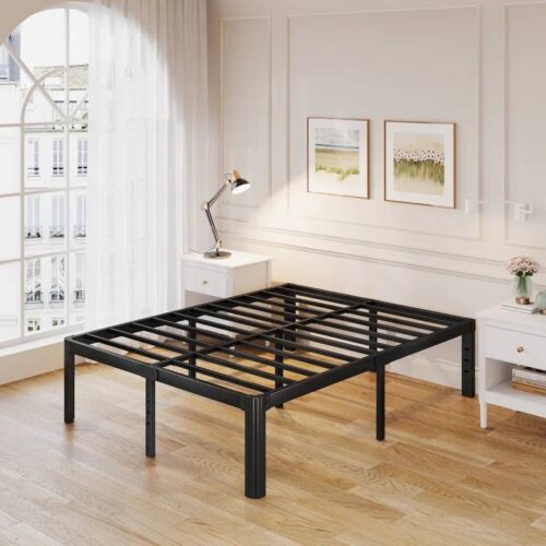 King size Heavy Duty Metal Bed Frame with Round Edge Legs – Headboard Compatible