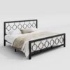King Black Metal Platform Bed Frame with Circle Medallion Headboard Footboard