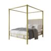 King size Gold Metal Canopy Bed with Upholstered Button-Tufted Headboard