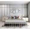 King White Metal Platform Bed Frame with Rounded Corners Headboard Footboard