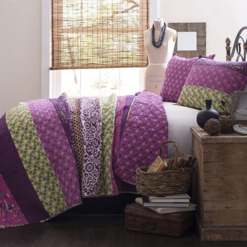 King size Vibrant Purple Yellow Boho Floral Reversible Lightweight Quilt Set King size Vibrant Purple Yellow Boho Floral Reversible Lightweight Quilt Set