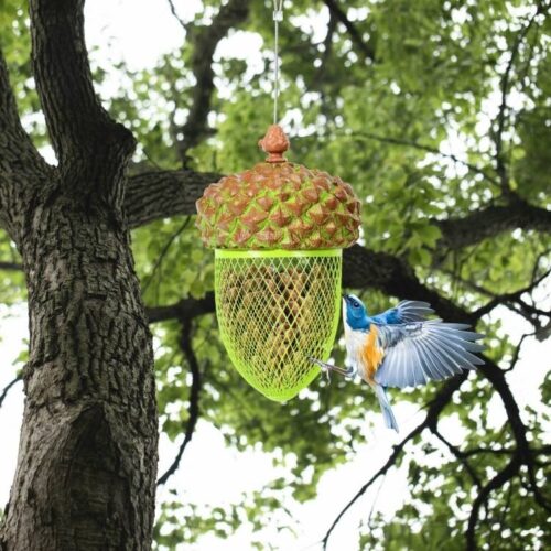 Outdoor Metal Mesh Bird Feeder with Metal Acorn Roof Outdoor Metal Mesh Bird Feeder with Metal Acorn Roof