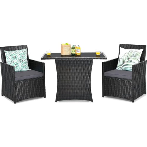3-Piece Outdoor Patio Furniture Bistro Dining Set in Brown Grey PE Rattan 3-Piece Outdoor Patio Furniture Bistro Dining Set in Brown Grey PE Rattan