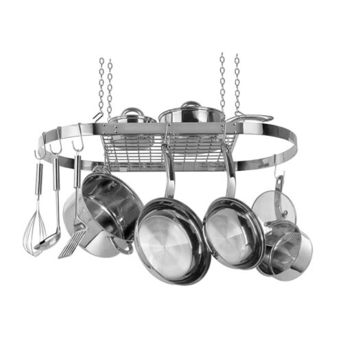 Modern Ceiling Mounted Stainless Steel Oval Hanging Pot Rack