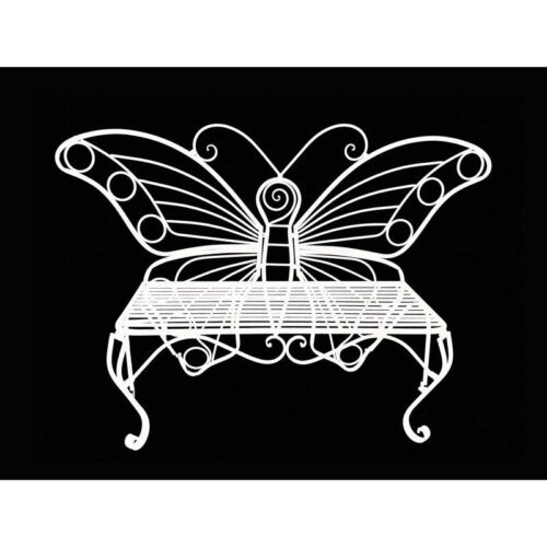 Modern Outdoor Butterfly Garden Bench in White Metal Finish